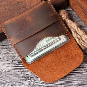Starinski mini torbicu Crazy Horse ručni rad od bičevati za muškarce i žene, klasicni ID držači bankovne kartice, mali novčanik