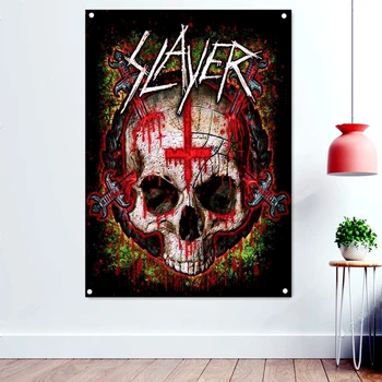 Strašna Krvavi Lubanju Zastave Zid Umjetnost Death Metal Plakat Umjetnika Klasicni Rotirajući Tkanina Berba Banneri Rock-Grupe Home Decor B1