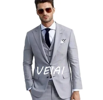 Svijetlo sive poslovne muška odijela za vjenčanje, приталенный, koji ima zabat lapels, smoking mladoženja na red, muški modni odijelo