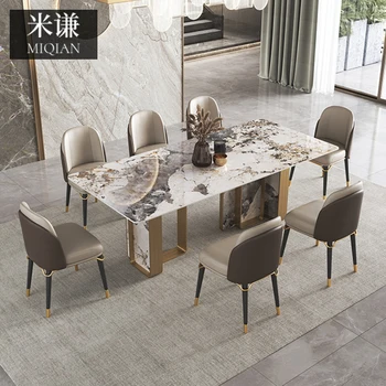 Talijanski stol u obliku kamena ploča, moderna jednostavna light luksuzna vila, veliki obiteljski dizajn obiteljski mramorni kvadratni stol-stolica