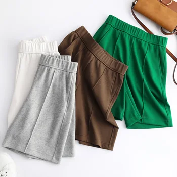 Tanke zelene пятиточечные Široke hlače, Ženske ljetne hlače su Trapeznog oblika s visokim strukom, Ravne hlače od Ledenog svile, Meke Kratke hlače za žene