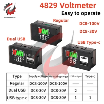 Tip C USB DC8-30V/100V 4829 Voltmetar Akumulatora, Indikator napunjenosti, Mjerač Kapaciteta Litij Baterije, Tester, led Monitor