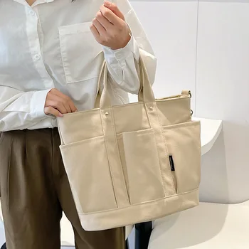 Torbe-тоут za žene 2023 Nova холщовая torba u japanskom stilu, jednostavne torbe preko ramena za žene, unutarnji džep s utorom Unisex