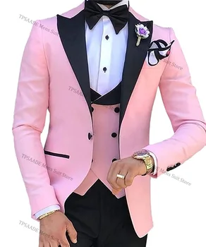 TPSAADE Muška odijela od 3 predmeta za muškarce, Napravljena je po mjeri, Terno Slim, Vjenčanje muško odijelo Mladoženje na red, Masculino (jakna + Hlače + Prsluk + kravata)