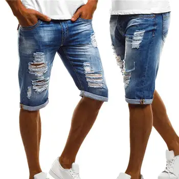 Trendi ljetne muške poderane traperice velikih dimenzija s отложными manžetama, пятые hlače, traper kratke hlače