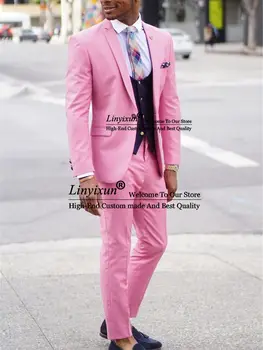 Trendi Pink Muška Odijela S Nazubljenim Lapels, Vjenčanje Tuxedos za Mladoženju, Приталенные Poslovne Gospodo Blazers, Setove od 3 predmeta, Odijelo Mladoženje Homme