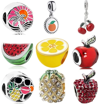 Tropsko voće, slatka privjesci u obliku naranče, trešnje i ananas, pandora narukvica, zmija lanac, 3 mm, narukvice od perli 