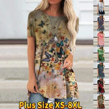 Udoban top, ženski casual lijep print, starinski rukava реглан, ženski modni majice s kratkim rukavima XS-8XL