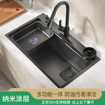 Umivaonik Nano Gun siva Veliki sudoper s jedne inox sudoper, umivaonik za pranje ručni rad, rotirajući umivaonik, genetika