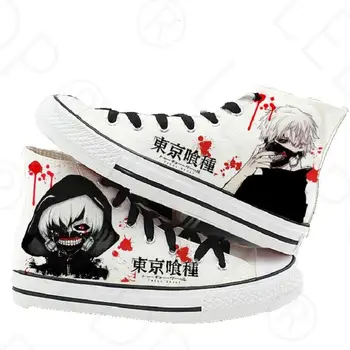 Unisex Anime, jer Tokyo гуль, svakodnevni bijela парусиновая cipele, плимсоллы, cipele ravnim cipelama s po cijeloj površini kaneki ken, pačja cipele, tenisice