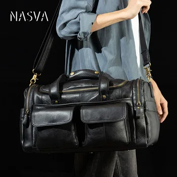 Vintage muška kožna torba-тоут NASVA, svakodnevni torba za prtljagu velikog kapaciteta, ulica putnu torbu, moderan torba preko ramena na jedno rame
