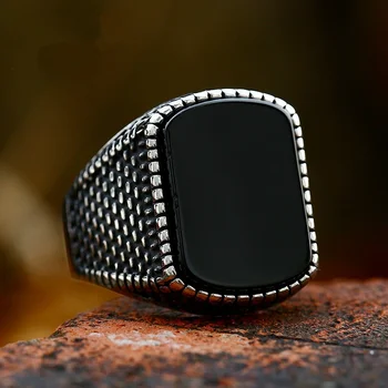 Vintage prsten od nehrđajućeg čelika, umetnut crnim kamenom, poslovni gospodo prsten u stilu punk, moda za dečka, gospodo nakit, dar u rasutom stanju