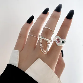 Vintage prsten u obliku srca, set za žene, prsten sa šuplja metalni lanac s križem, vjenčanje college, modni nakit, Poklone, koji će vas moderan