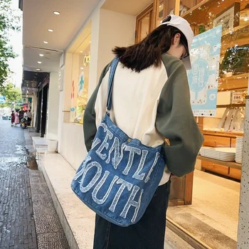 Vintage traper ženska torba s natpisom, torba-instant messenger Y2K, torba unisex, eko-bag u korejskom stilu za kupovinu, torba preko ramena, холщовая torba Murse