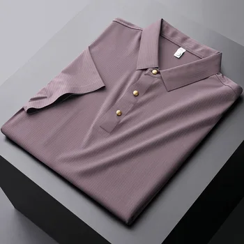 Visokokvalitetna luksuzna muška polo majica s kratkim rukavima 2023, ljetna majica s lapels iz ledenog svile, funky nova casual majica za muškarce