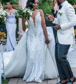 Vjenčanica na trake, расшитое perle, s odvojivim suknja, haljina 2 u 1, novu haljinu za afričke nevjeste