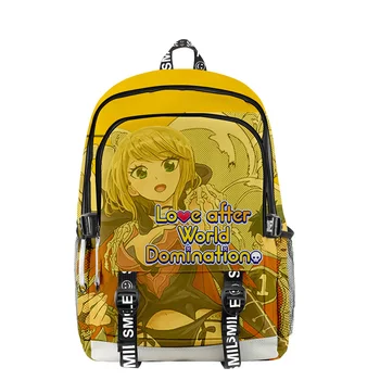 WAWNI Love After World Domination Školska torba za dječake i djevojčice s anime 3D ispis, torba na munje, ruksak Harajuku, svakodnevni školska torba 