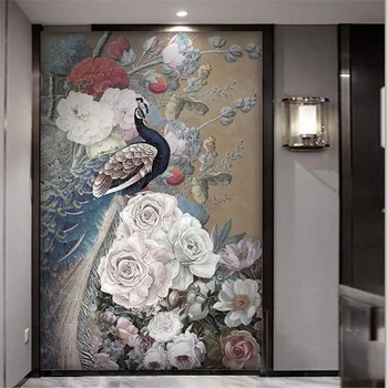 wellyu Custom pozadine 3d freske novi kineski stil cvijet bogat ruža paun trijem pozadina desktop freske papel de parede