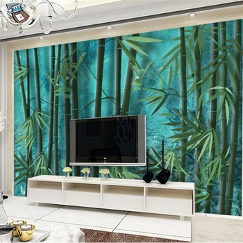 wellyu Moderan elegantan ambijent za vode umjetnosti u бамбуковом šumi zidno slikarstvo na red je velika freska iz zelene svilene tkanine pozadine
