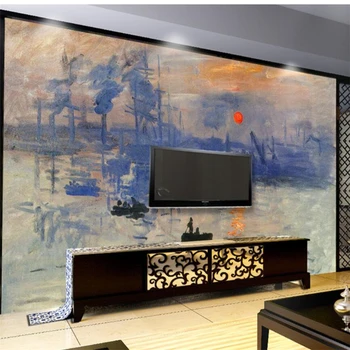 wellyu papel de parede papier peint Prilagođenu pozadinu ulje na platnu Monet slika izlaska sunca zidno slikarstvo TV tapete na zid 3d behang