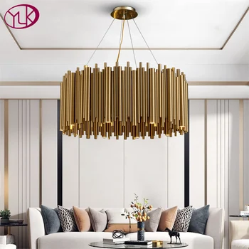 Youlaike Mat zlatni luster od nehrđajućeg čelika za dnevni boravak, moderna home dekor, visi svjetiljka, led lampe za spavaće sobe