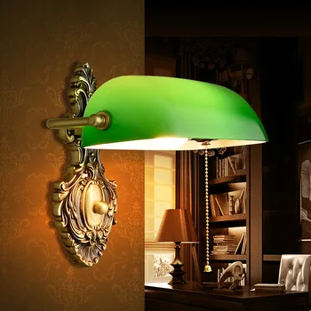 Zidna lampa u američkom retro stilu, ogledala za spavaće sobe, radne sobe u hotelu, prednja lampa, trijem, hodnik, zeleno staklo, potpuno bakar zidne lampe