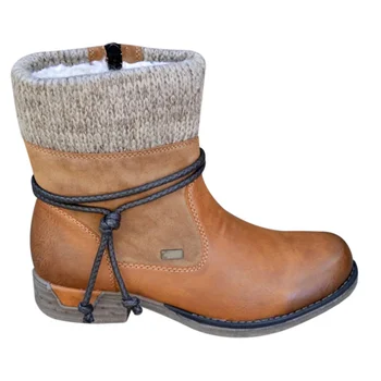 Zimske ženske čizme s okruglim vrhom na munje i platformi, toplo pliš cipele čipka-up