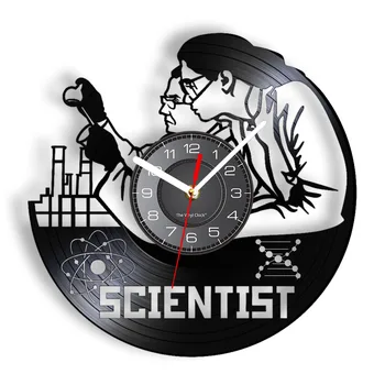 Znanstvenici, urezanim laserom, zidni satovi Longplay za obavljanje pokusa, zidni sat s led pozadinskim osvjetljenjem, vinil ilustracije za znanstvene istraživače