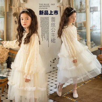 Čipkan haljina-torta za djevojčice, novo 2023 godine, dječja haljina princeze srednje i velike veličine sa dugim rukavima, dječja proljeće-осеннее haljina