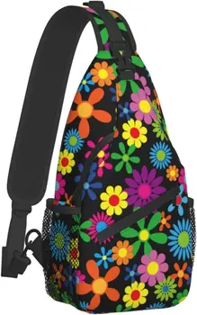 Šarene cvijeće hipiji, torba-sling, ruksak, ženska muška torba preko ramena, нагрудная torba uniseks za putovanja, šetnje s podesivim remenom