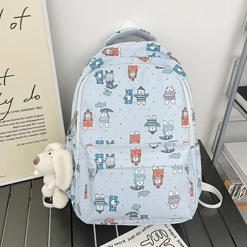 Školske torbe za djevojčice za mlade, ruksak za učenika srednje, ženska torba za knjige slatka crtani po cijeloj površini, korejski ruksak