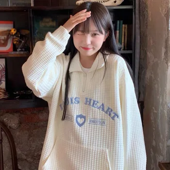 Ženska majica sa izvezenim slovima, proljeće-jesen, pulover na munje s dugim rukavima, majica 2021, Nove svakodnevne korejski hoodies Оверсайз