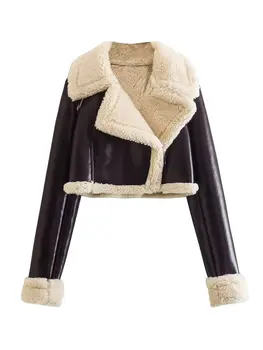 Ženska moda nova zimska jakna od umjetnog krzna s dugim rukavima i lapels, šik svakodnevne ženske toplo ženski kaput na munje s elektrana, vanjska odjeća