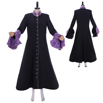 ženska srednjovjekovna ряса svećenika dugi rukav, сутана svećenik, odijelo za косплея na Halloween, kaput, ženski, crni тренч, kaput