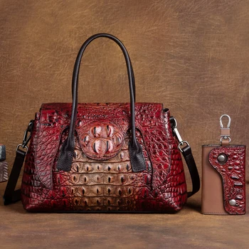 Ženska torba-тоут od prave kože preko ramena + torbica za ključeve, bičevati, luksuzne ženske Torbe preko ramena s gornjom ručkom, Novčanik, Torbu