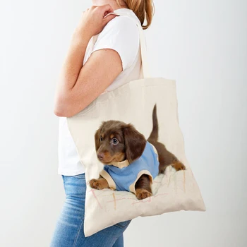 Ženske torbe za kupovinu Mini Dachshund, ženska парусиновая torba-тоут, reusable obostrano svakodnevni torba za shopping slatki mali pas i životinjama po cijeloj površini