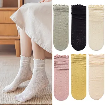 Ženske čarape, modni proljeće-ljeto duge bijele pamučne čarape sa čipkom u retro stilu, običan otvorene ženske slatka duge prozračne čarape