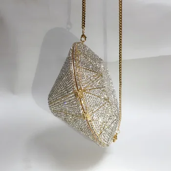 ženski blistava srebrna клатч u obliku dijamanta, ženske torbe s ukras u obliku kristala, večernje torbu za svadbene zurke, vjenčanje metalni torbu Minaudiere