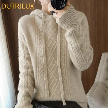 Ženski džemper sa kapuljačom od кашемирового runo DUTRIEUX - slobodni stil za вязаных пуловеров s dugim rukavima - high end winter fashion