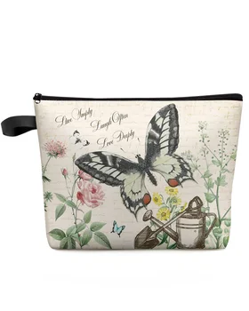 Косметичка s leptir i cvijet u retro stilu velikog kapaciteta, Handheld bag za pohranu šminke, ženski vodootporna kutija za olovke