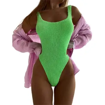 Однотонный body-bikini Za žene 2023, Posebna tkanina, fluorescentno kupaći kostim s trga izreza i подтяжками, plažu za kupanje