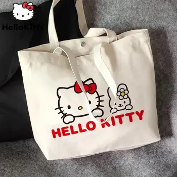 Холщовая torba Sanio Hello Kitty s cartoonish po cijeloj površini, torbe velikog kapaciteta za žene, univerzalni prijenosni torbe, korejski slatka torba