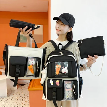 4 kom./compl., ženski školski ruksak, ruksaci za škole, mlade djevojke, torba za laptop velikog kapaciteta, funky školska torba u кавайном stilu, Mochila